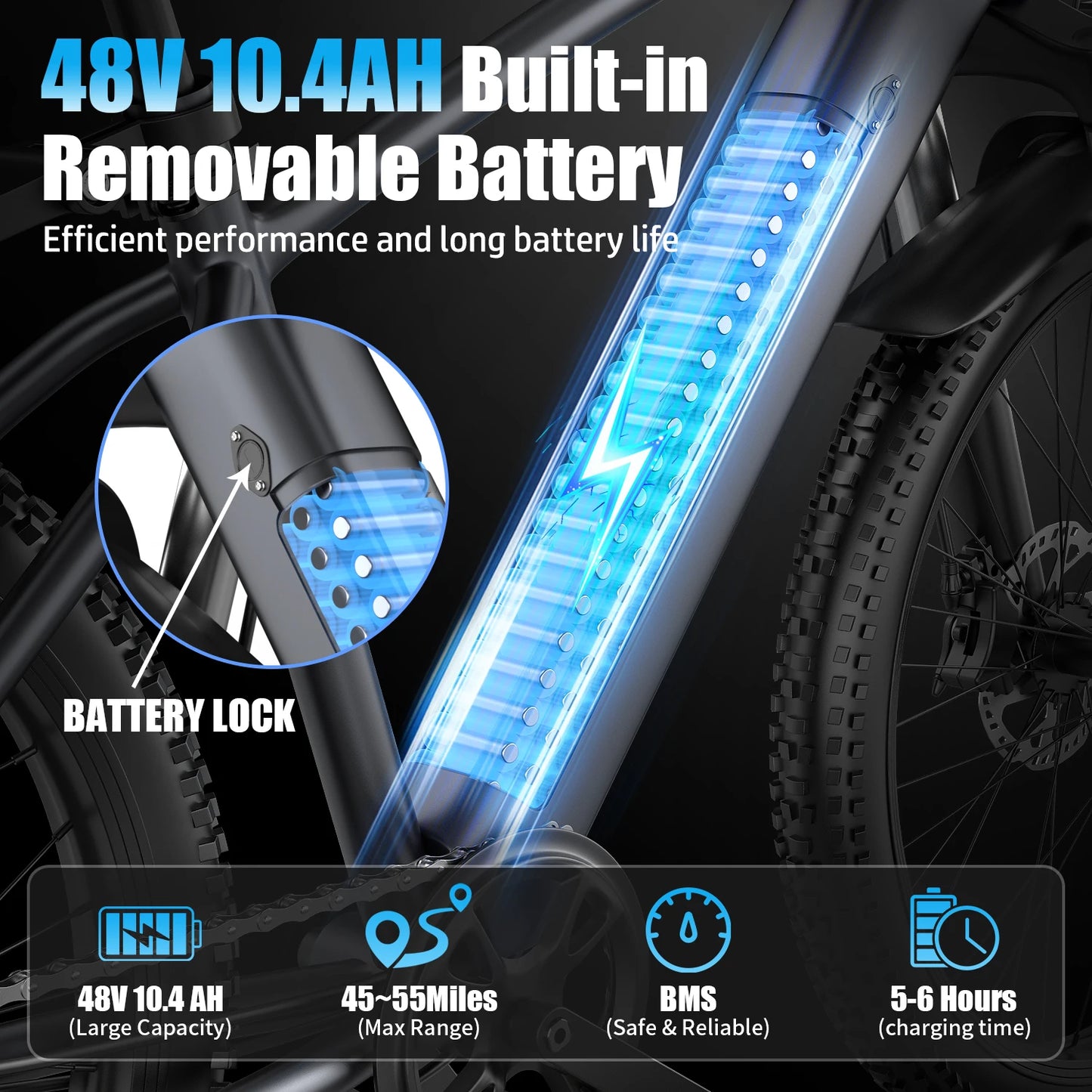 Electric Bike for Adults - 26”Fat Tire, Peak 1000W Motor, 7 Speed Electric Motorcycle Bicycle, 48V10AH Detachable Battery 4 Ridi