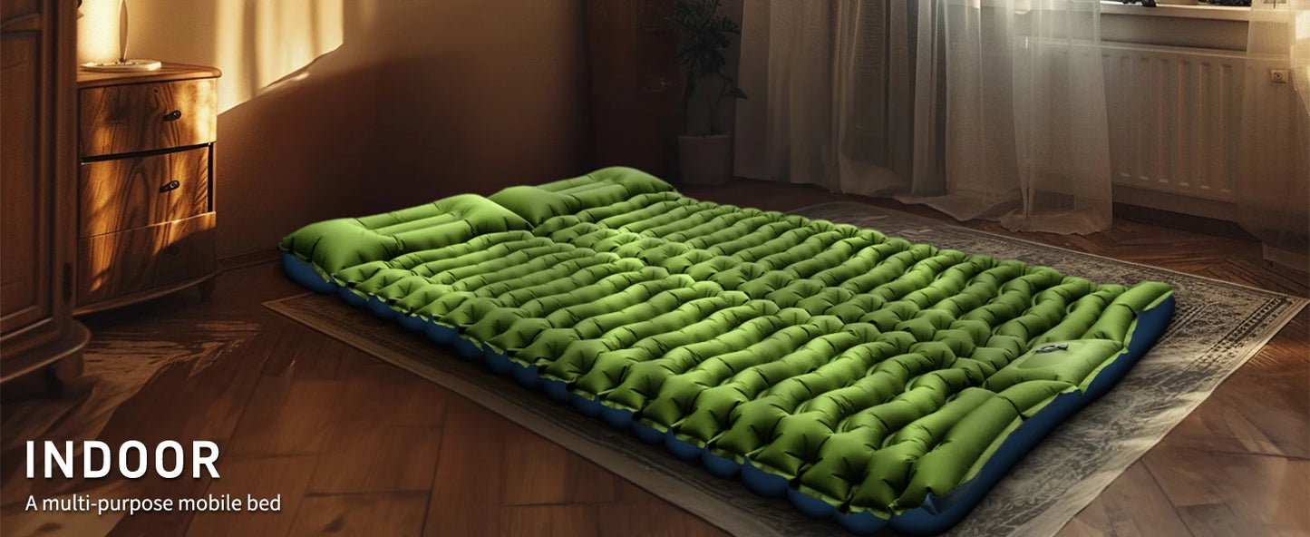 WESTTUNE Double Sleeping Pad 4" Thick for 2 Person with Pillow Built-in Foot Pump Inflatable Mattress for Backpacking Hiking