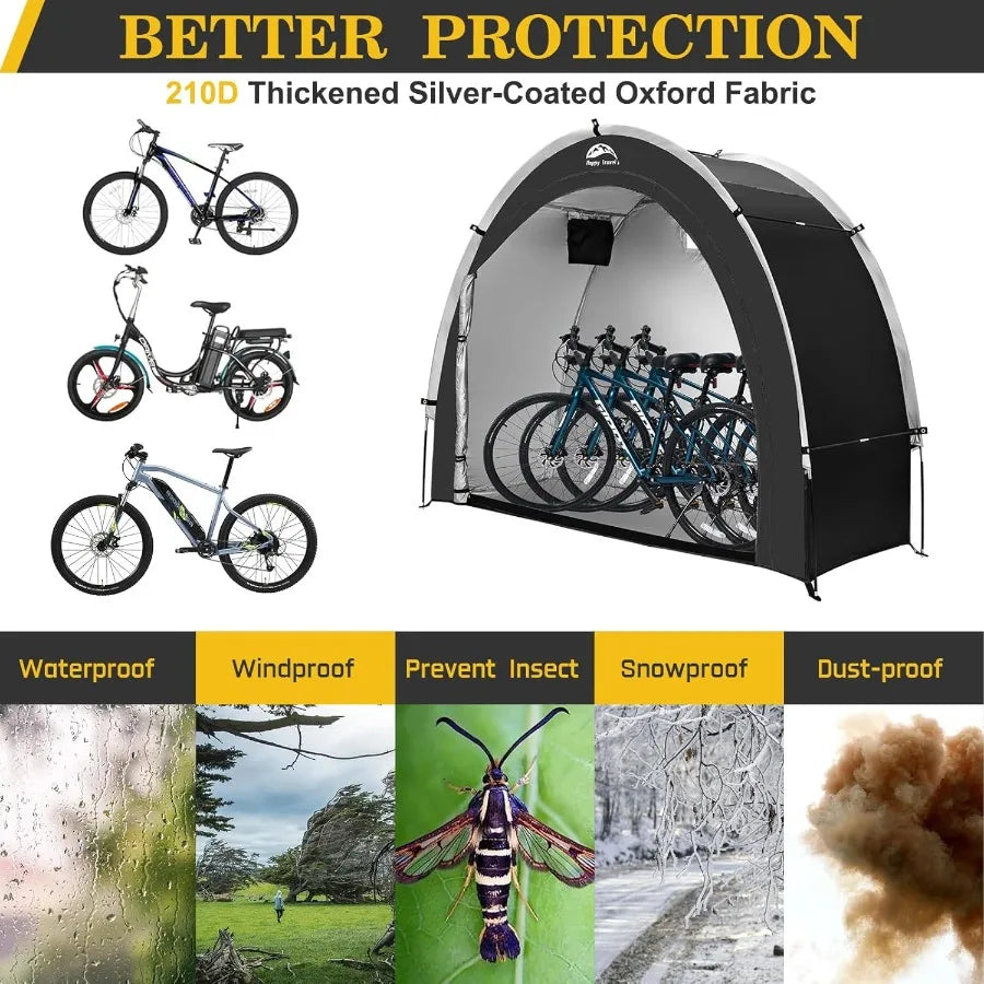Happy Travel Bike Storage Shed TentOutdoor Portable Bicycle Storage Sheds with 210D Oxford Fabric PU4000 Waterproof for 2 3 4 6
