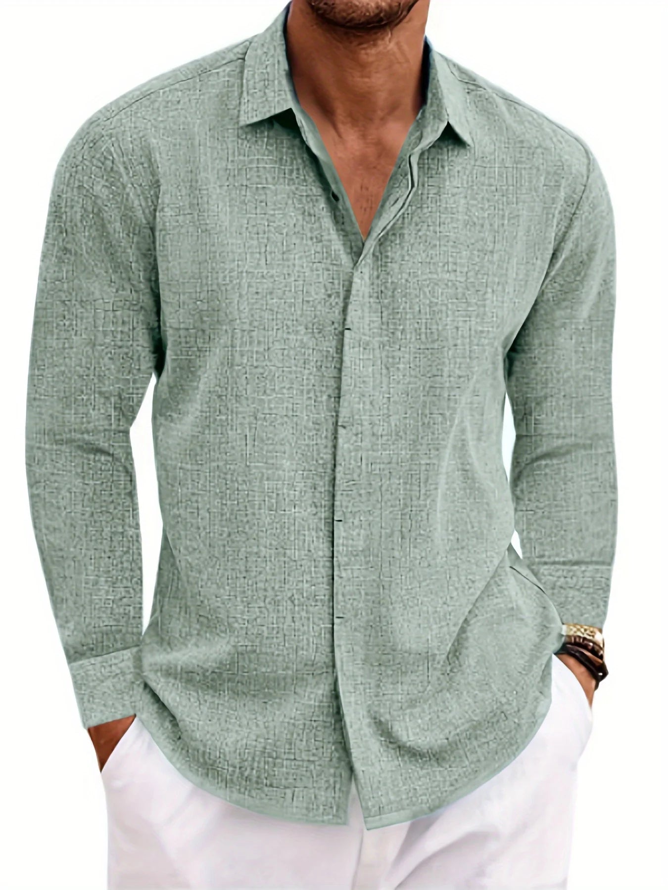 Men's Linen Long-sleeved T-shirt Loose Undershirt Solid Color Long-sleeved Cotton And Linen Shirt Men's Shirt