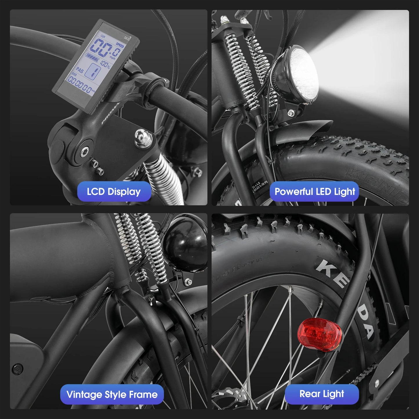 Electric Mountain Bike 48V 37MPH All-Terrain Fat Tire E-Bike, 45 Mile Dual Suspension Off-Road Beach with LCD Display UL