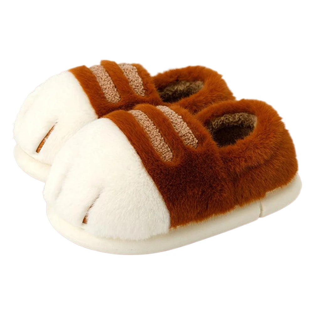 3D Cat Paw Plush Slippers Warm Slip-on House Shoes Comfortable Flat Thermal Slippers Furry Paw Couple Slippers for Autumn Winter