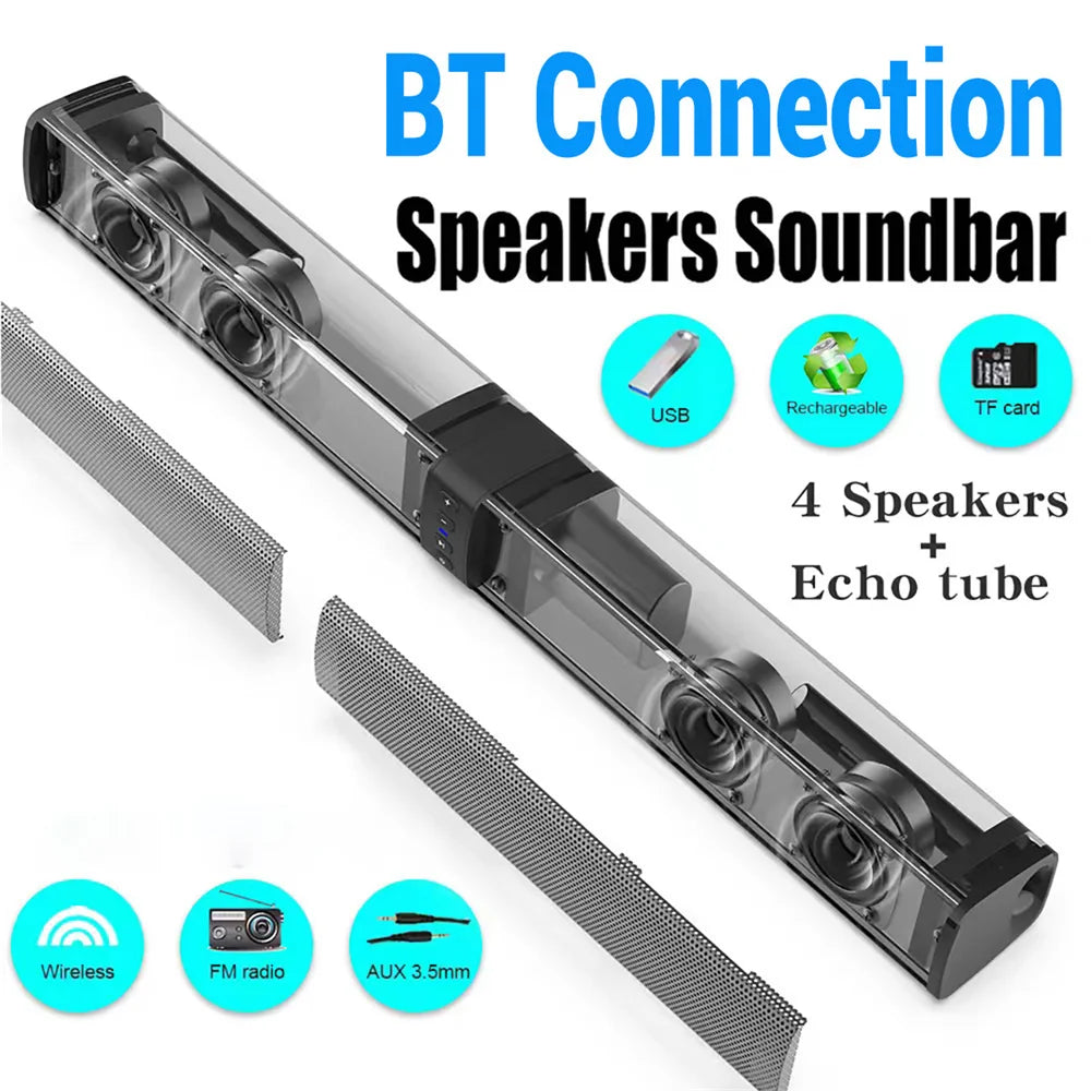 Wireless Bluetooth TV Sound Bar 2 Speaker System Home Theater Subwoofer Soundbar Portable Loud Rechargeable 2 IN1 Speaker