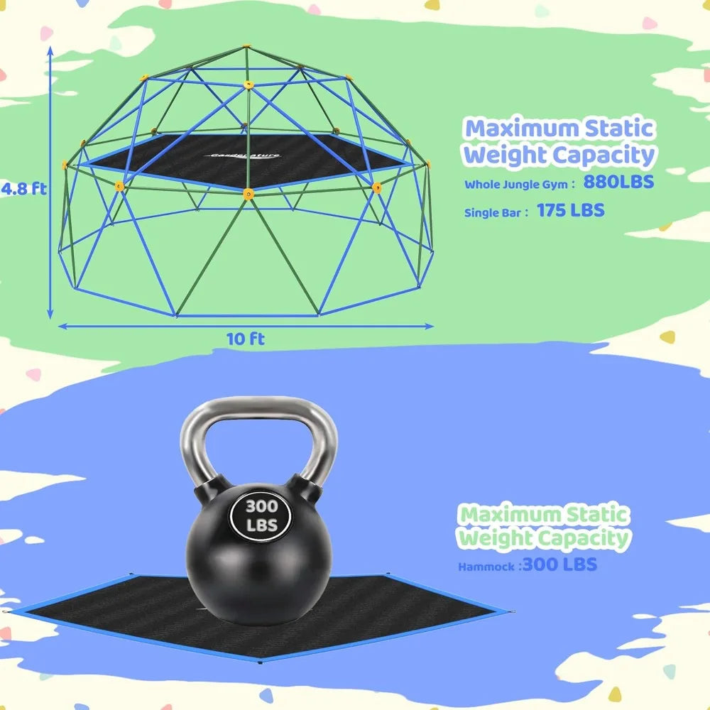 Gardenature 10FT Climbing Dome with Hammock, Outdoor Jungle Gym for Kids, Geometric Dome Climber Supporting 880 Lbs Anti-Rust Me