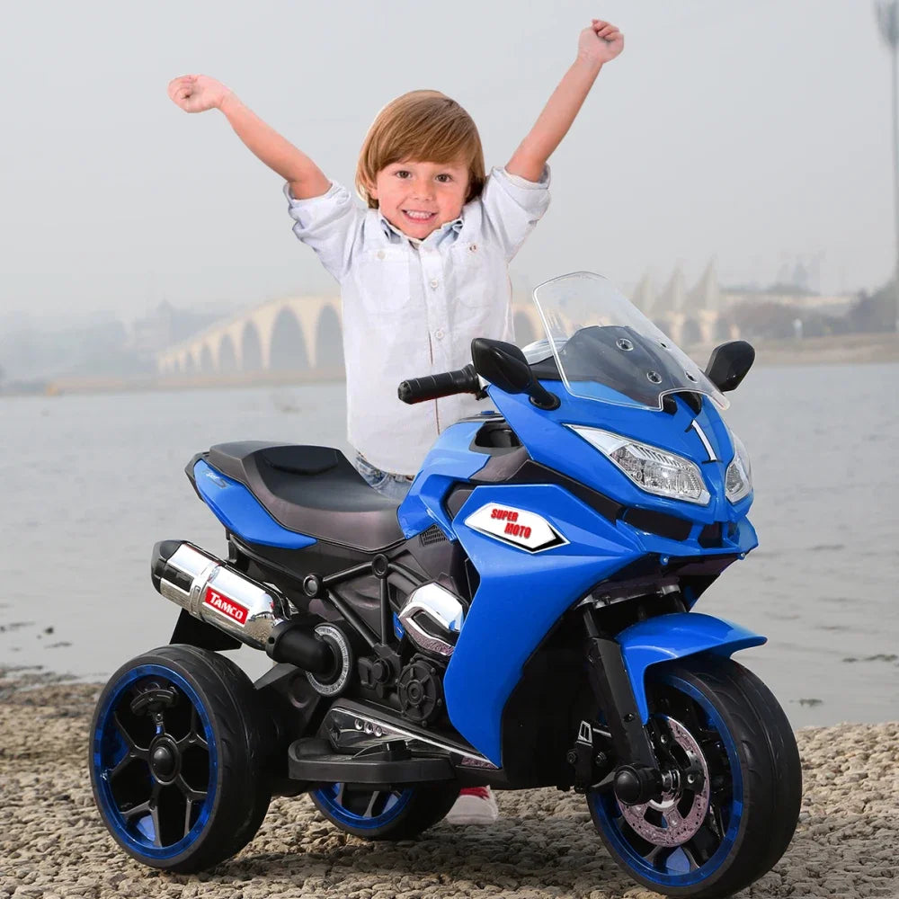 12V Kids Electric Motorcycle Ride On 3-Wheel Battery-Powered Rechargeable Toy Colorful LED Light-Up Wheels Boys Girls Fun Gift