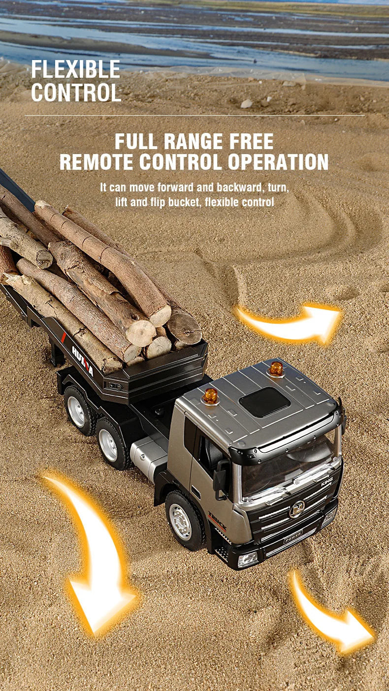 Huina 1318 Rc Truck Remote Control Alloy 1/18 9Ch 2.4G Transport Truck Model Electric Toy with Flatbed Trailer for Kids Boy Gift