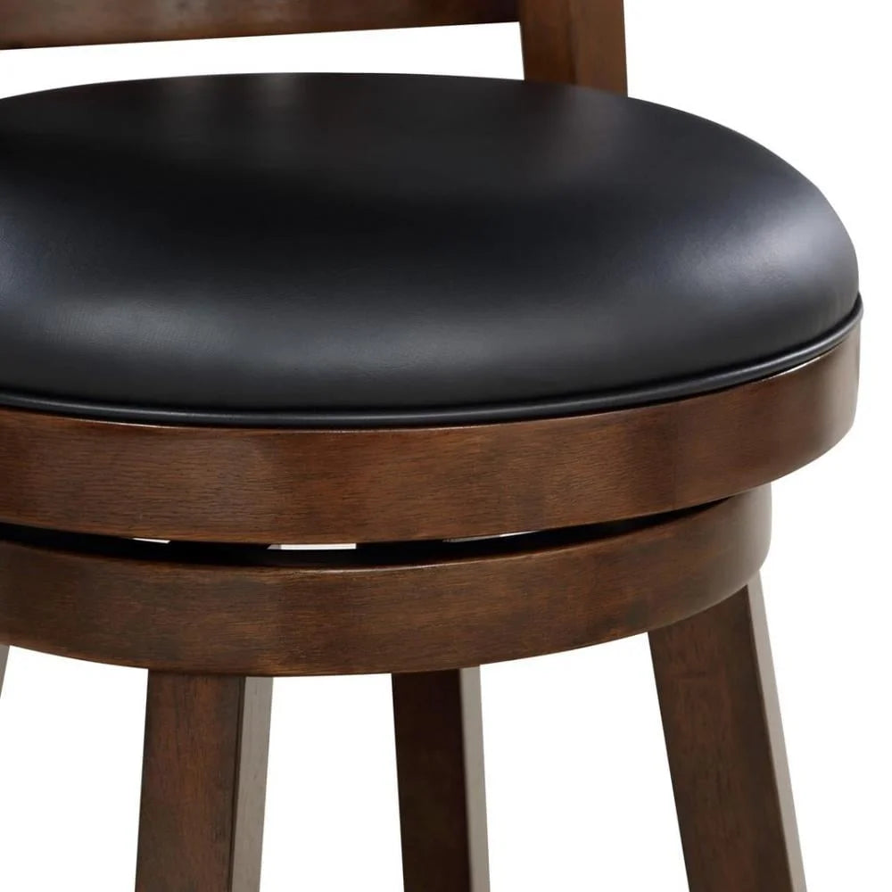 High Back Swivel Wood Counter Stool with Faux Leather Cushion Durable Footrest 360-Degree Swivel Dining Kitchen Bar Room