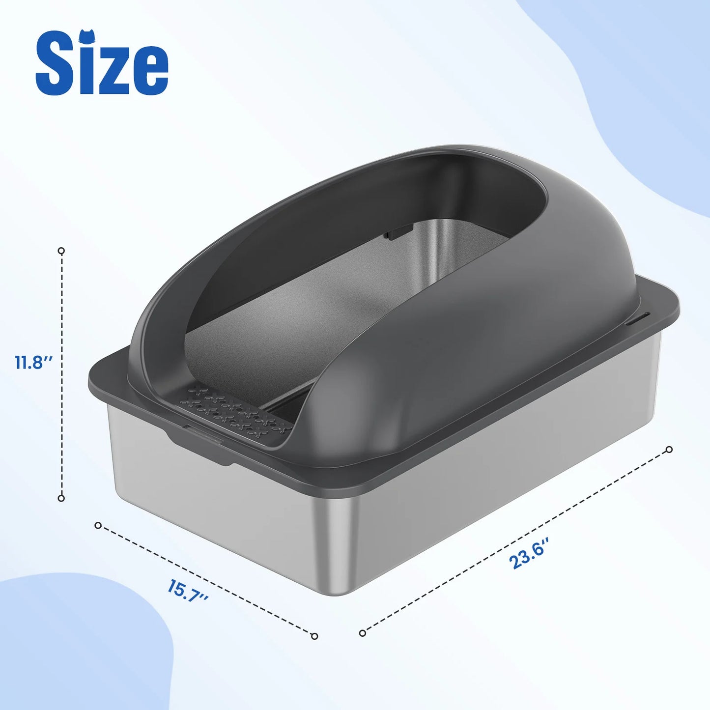 JHK 24IN Stainless Steel Cat Litter Box with Lid Large Cat Litter Box for Big Cats Anti-Urine Leakage Scoop and Mat Included