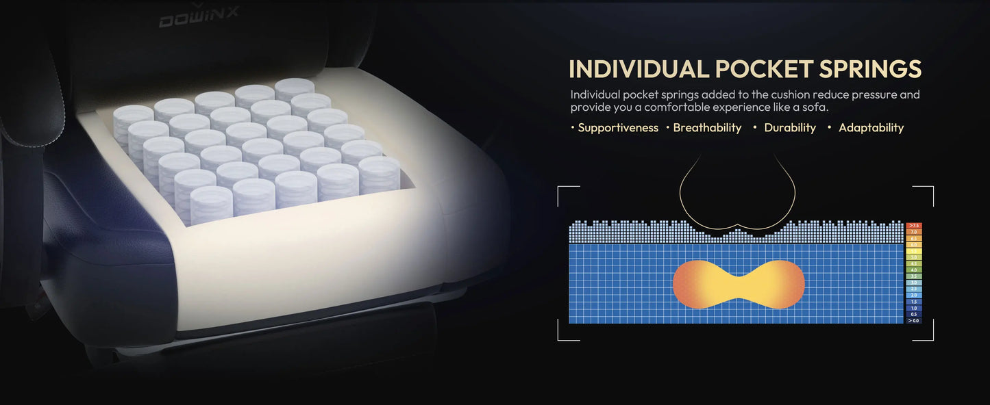 Dowinx Gaming Chair with Pocket Spring Cushion, Ergonomic Game Chair with Massage Lumbar Support and Footrest for Adults