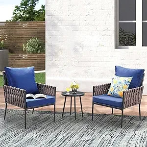 4-Piece Patio Furniture Set, Wider Outdoor Metal Seating Sofa with High Back & Loveseat, Coffee Table, All Weather Metal Convers