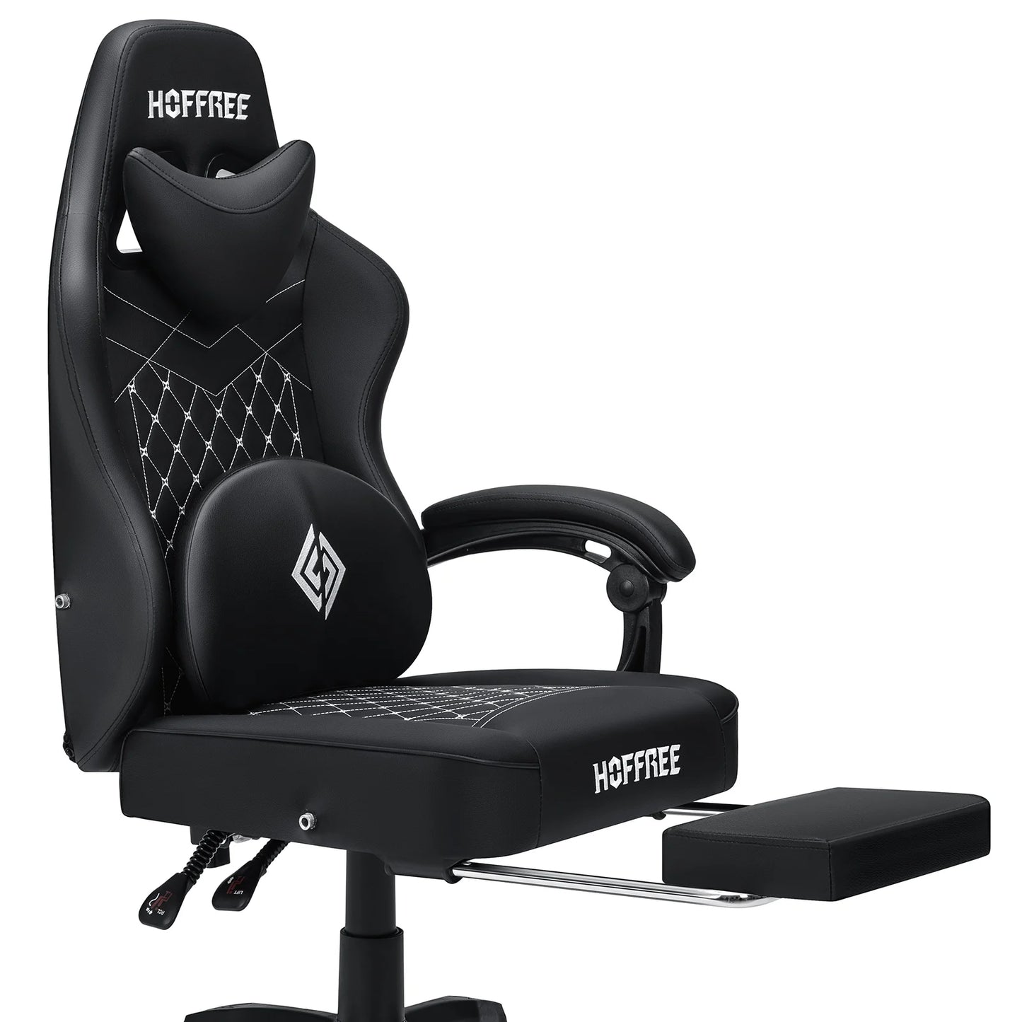 Leather Gaming Chair with Footrest Bluetooth Speaker Dual Function Massage Height Adjustable Recliner Computer Office Chair Sofa