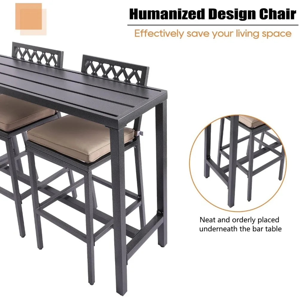 Outdoor Bar Chairs and Table, Metal Outdoor Bar Set, 3 Piece Patio Bar Table Set with Stools & Cushions for Backyard, Porch,