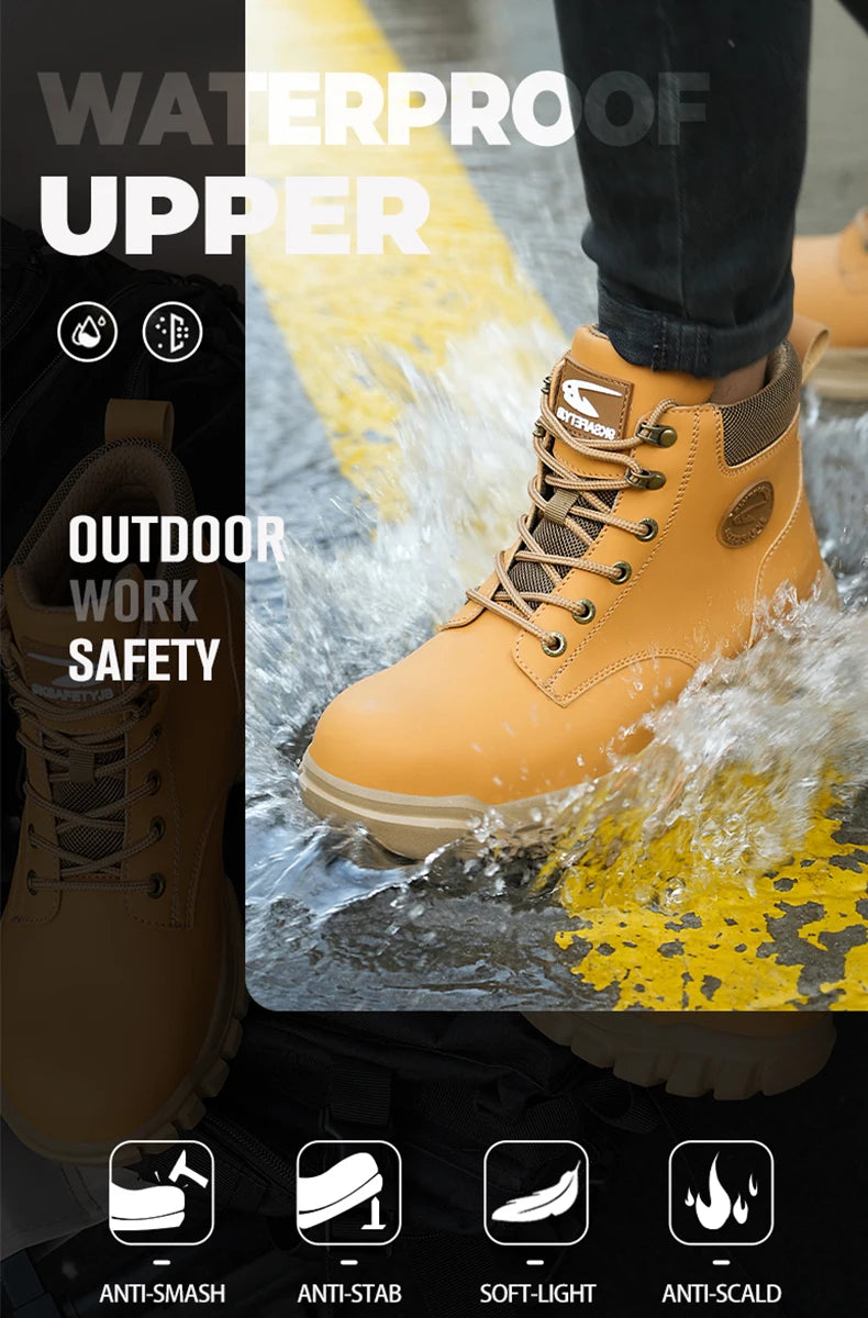 High-top PU anti-smash anti-puncture breathable safety shoes