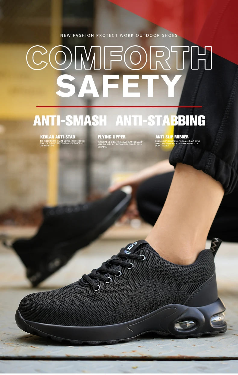 Fashionable breathable soft sole air cushion anti-smash and anti-puncture work shoes