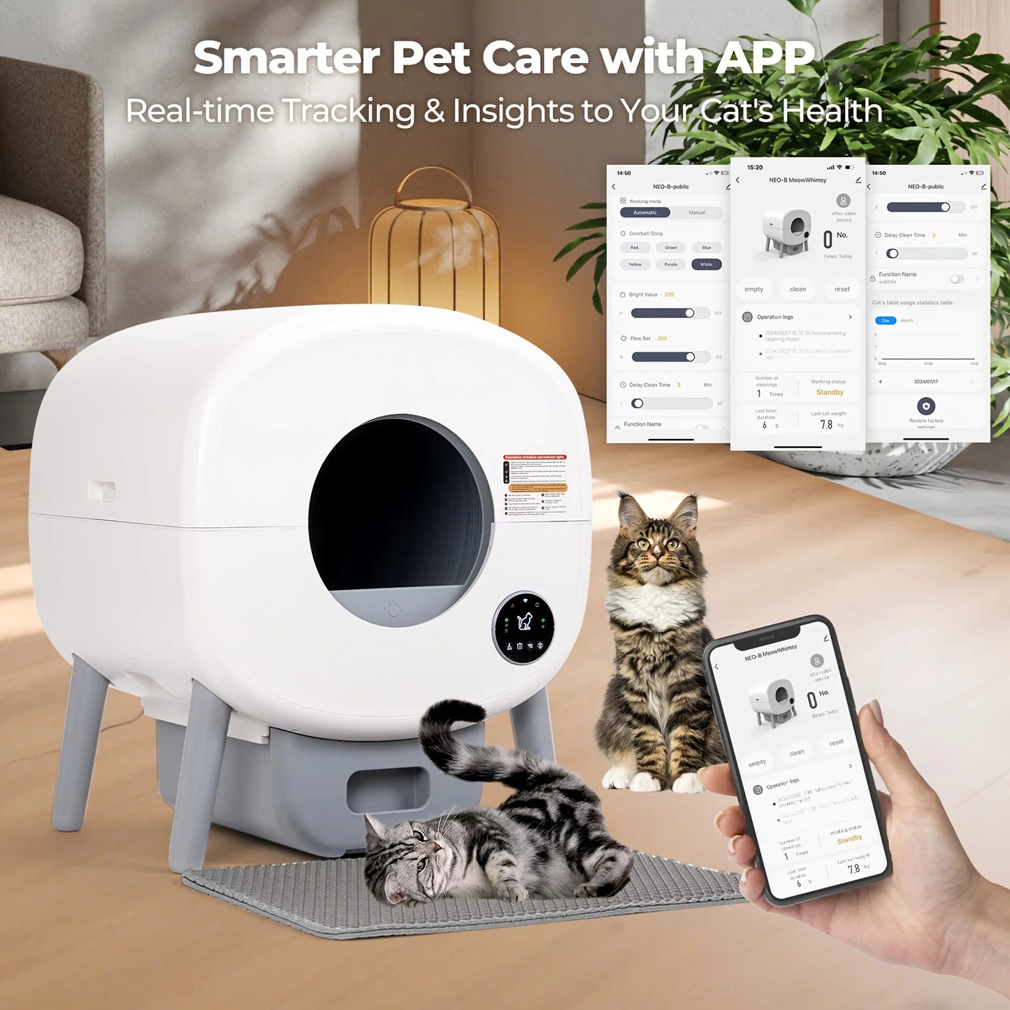 Lunapurr Self Cleaning Litter Box,Large Capacity Automatic Cat Litter Box Self Cleaning for Cats, App Control,Safety Protection