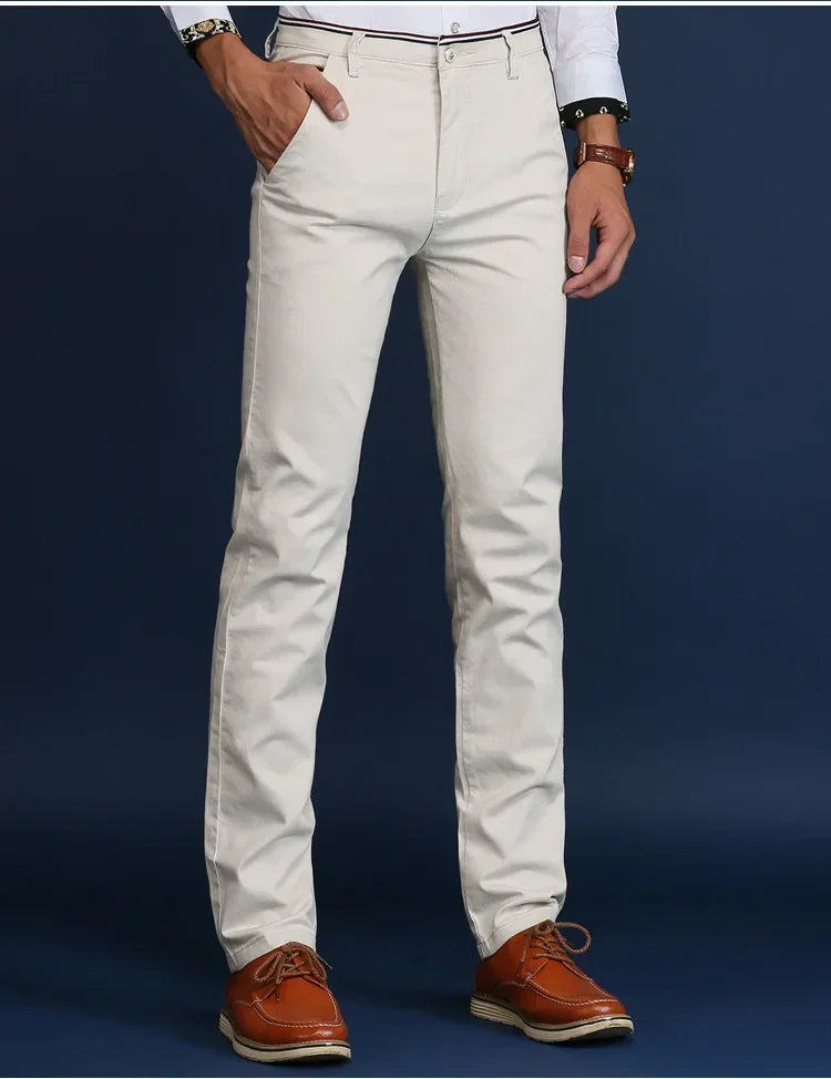 Classic Style Men Spring Summer Thin Casual Pants Fashion Business Cotton Solid Color Office Trousers High Quality Men Trousers