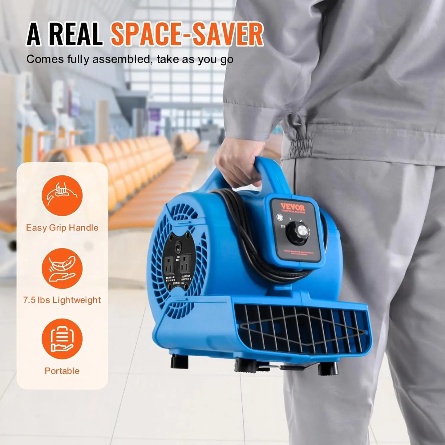 Floor Blower,1360 RPM 600 CFM, Air Mover for Drying and Cooling, Portable Carpet Dryer Fan with 4 Blowing Angles, for Janitorial