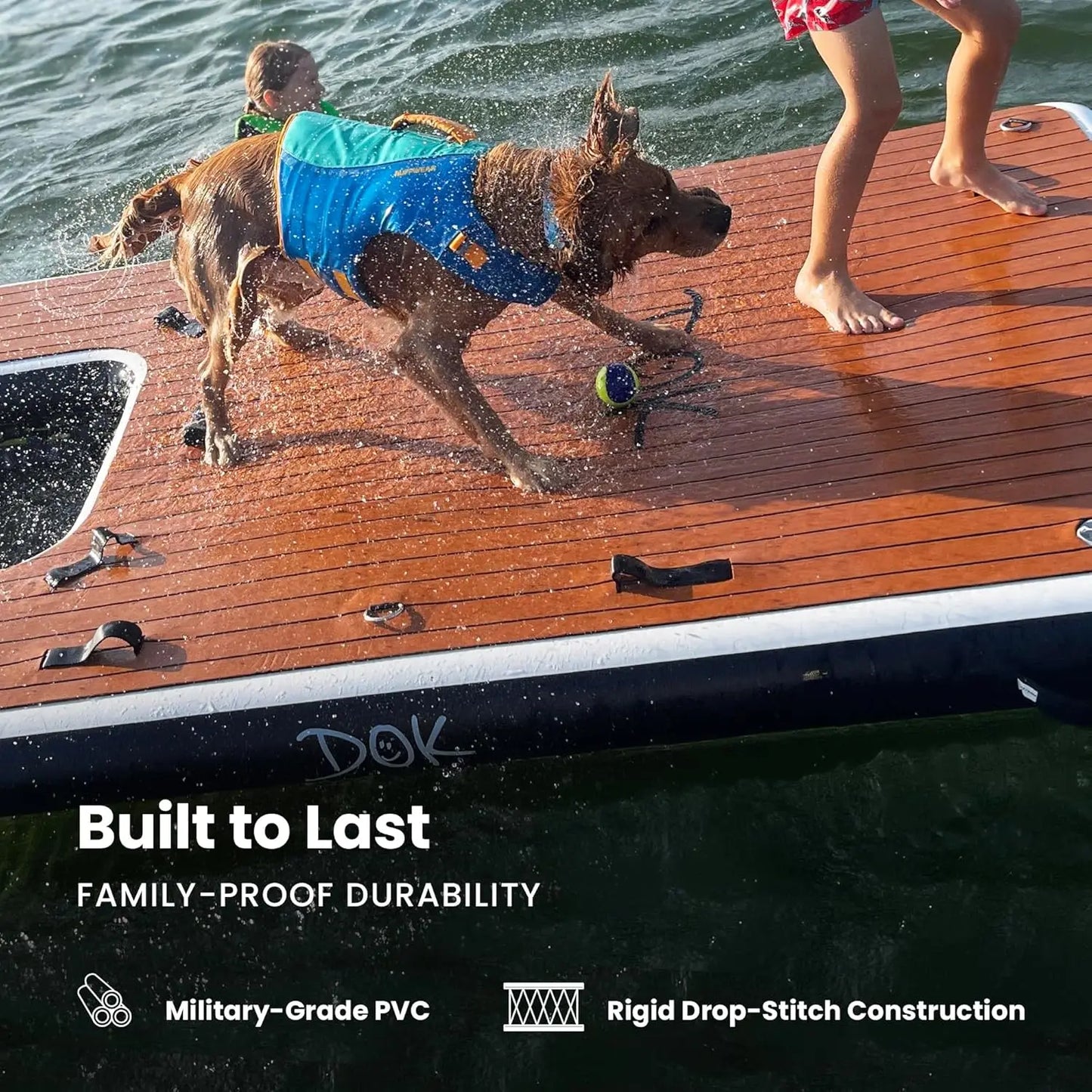 DOK Dog-DOK Inflatable Dock Platform: Safe & Easy Water Access for Dogs Up to 230 lbs; Floating Non-Slip EVA Foam with Dog Boat
