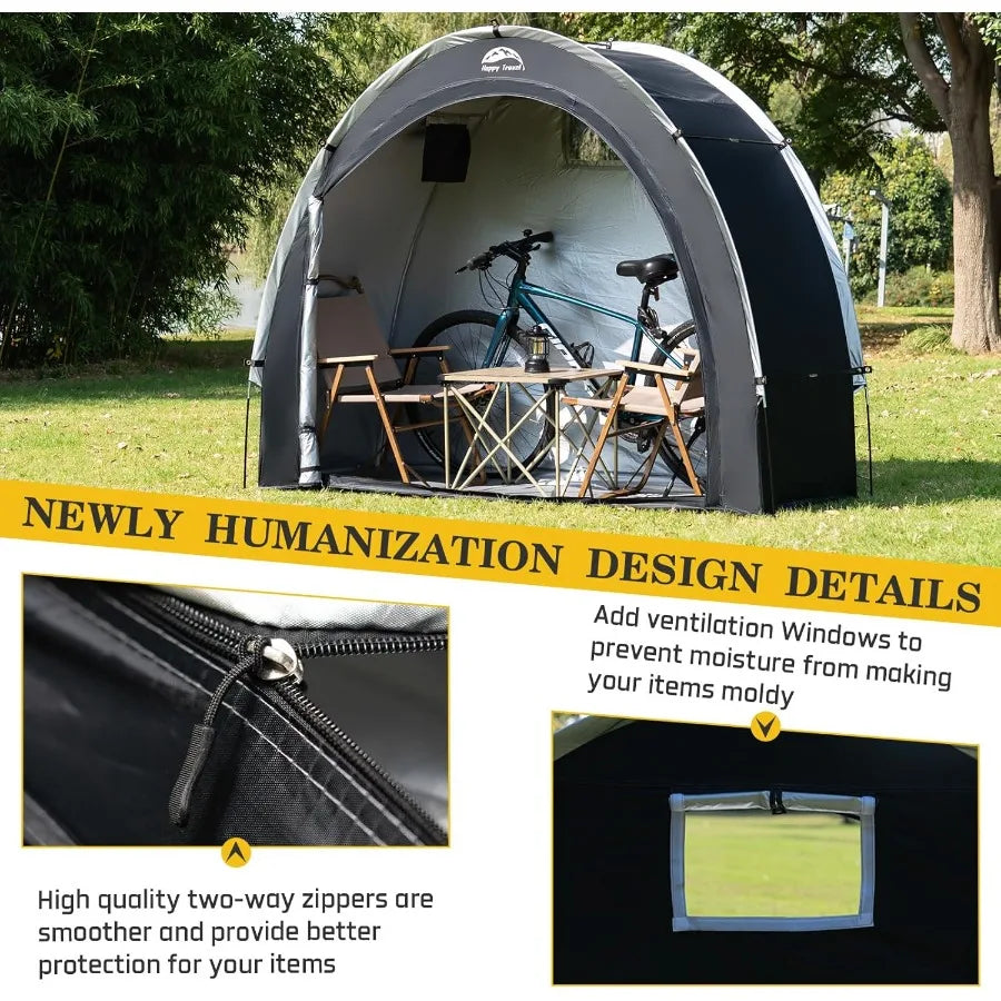 Happy Travel Bike Storage Shed TentOutdoor Portable Bicycle Storage Sheds with 210D Oxford Fabric PU4000 Waterproof for 2 3 4 6