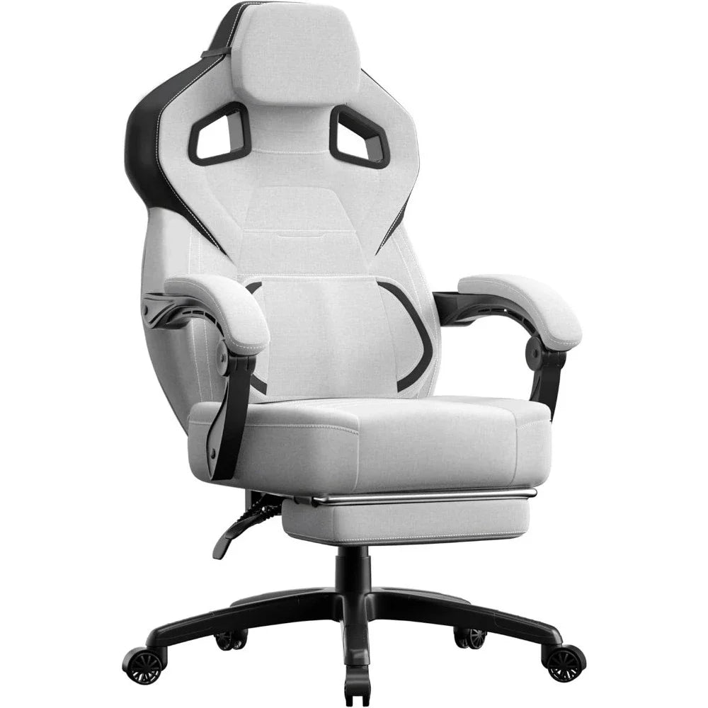 Fabric Gaming Chair with Footrest, Big and Tall Gamer Chair with Lumbar Support, Wide Back Computer Chair for Heavy People