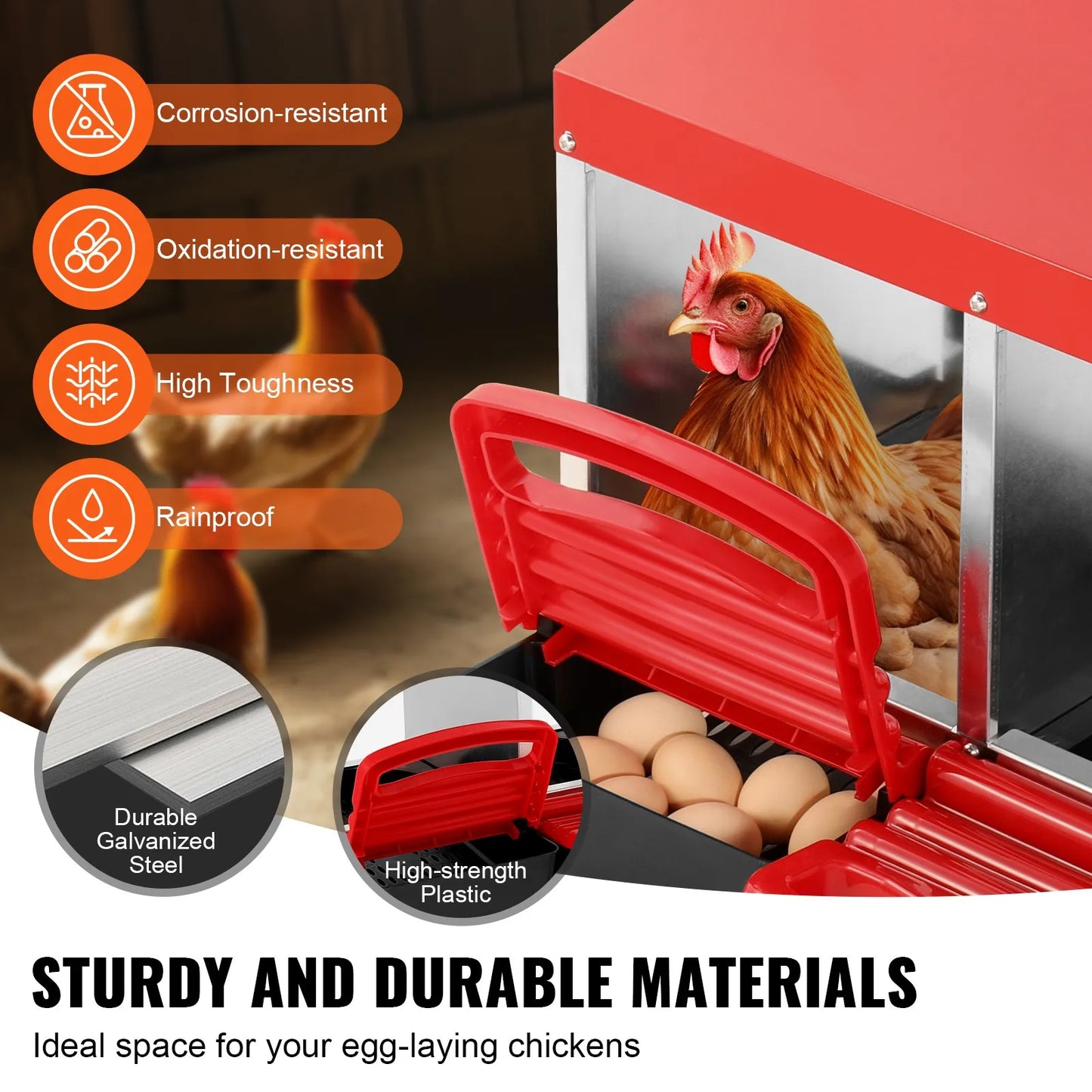 3-Compartment Chicken Nest Box Metal Box with Inclined Nesting Boxes