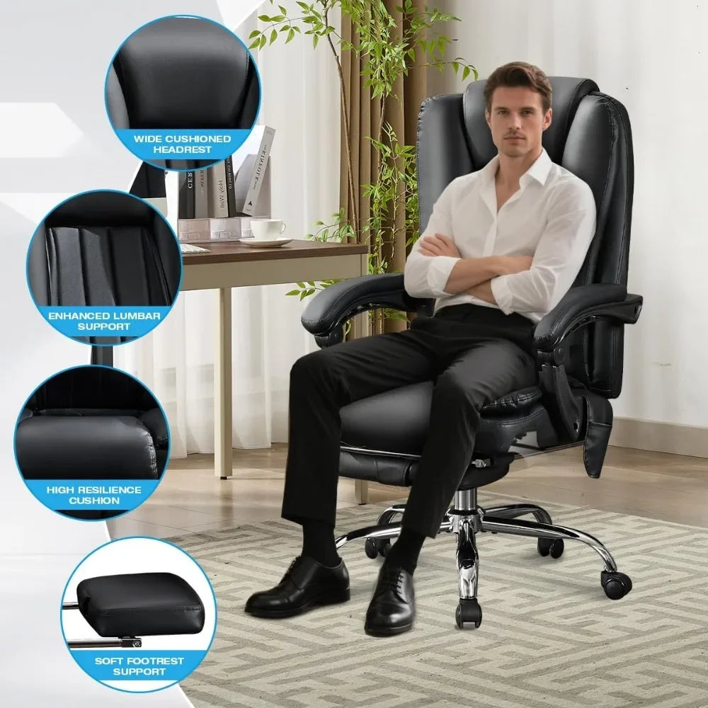 Office Chair with Foot Rest for Heavy People 500lbs Big and Tall Office Chairs with 6 Vibration Points and Heating Function