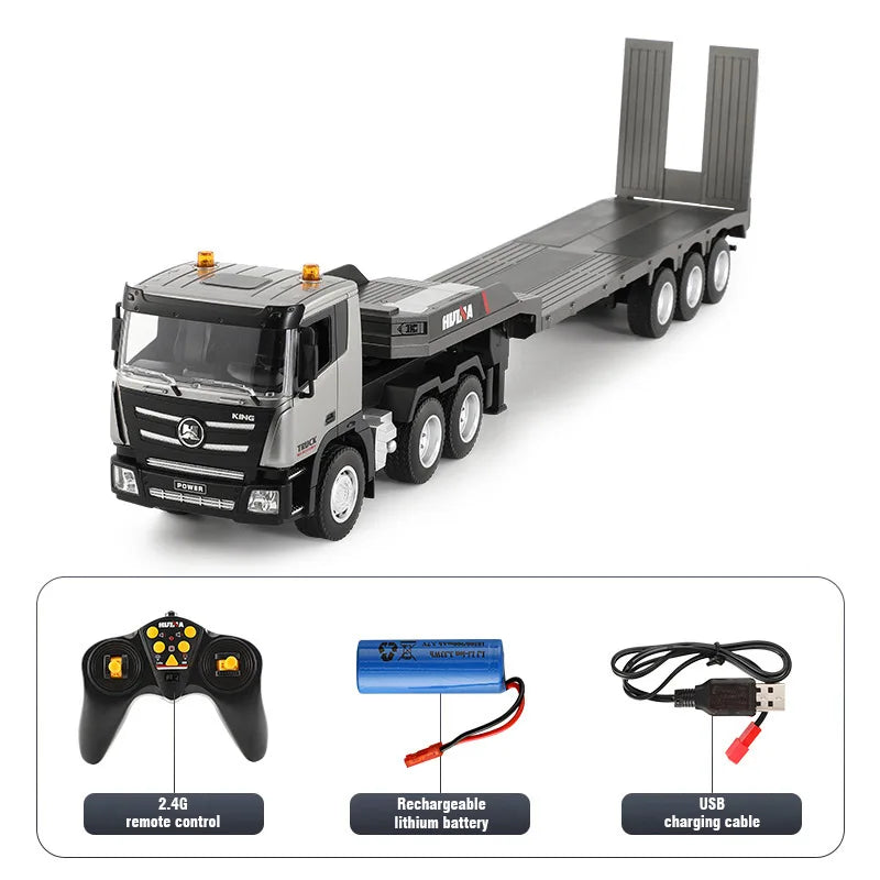 Huina 1318 Rc Truck Remote Control Alloy 1/18 9Ch 2.4G Transport Truck Model Electric Toy with Flatbed Trailer for Kids Boy Gift