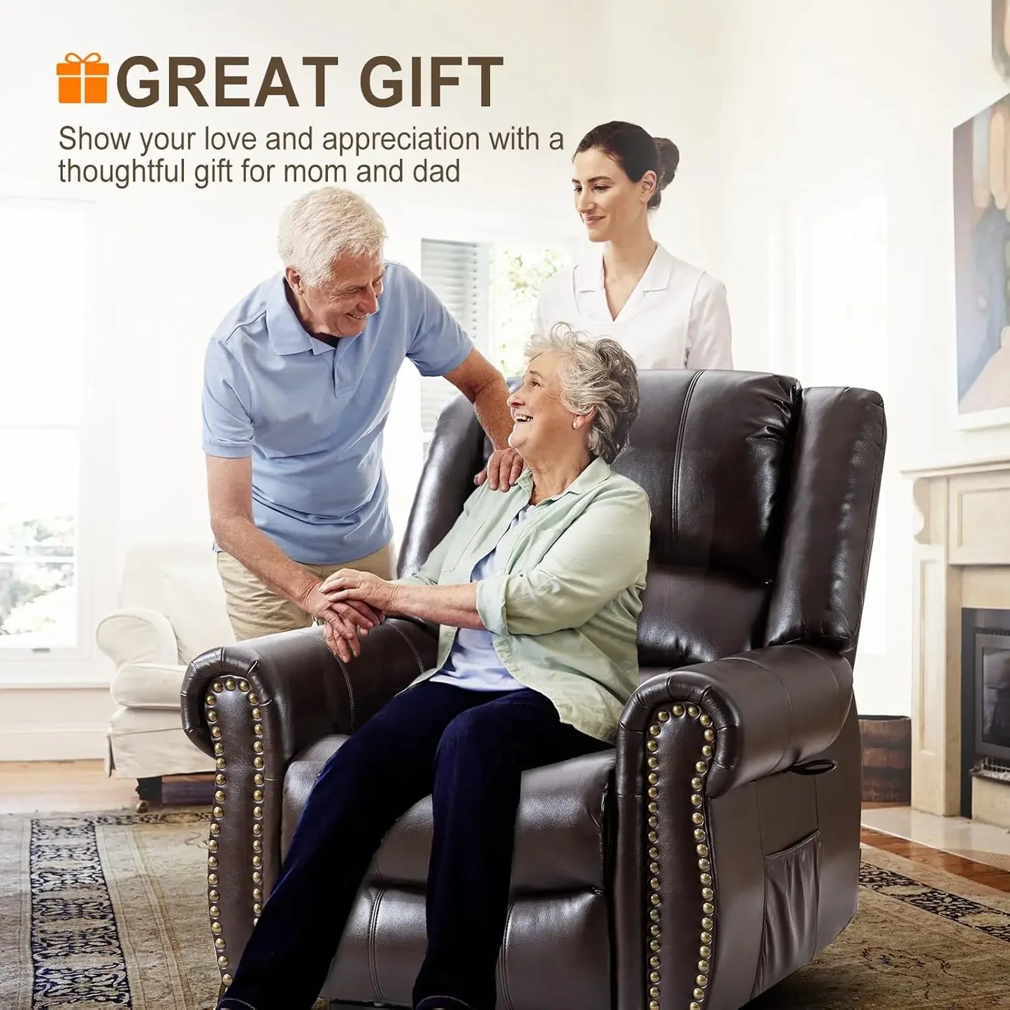 [Limited Stock, Buy Now!]Dual Motor Lay Flat Lift Chairs Recliners for Elderly with Massage and Heat, Breathable Leather Infinit