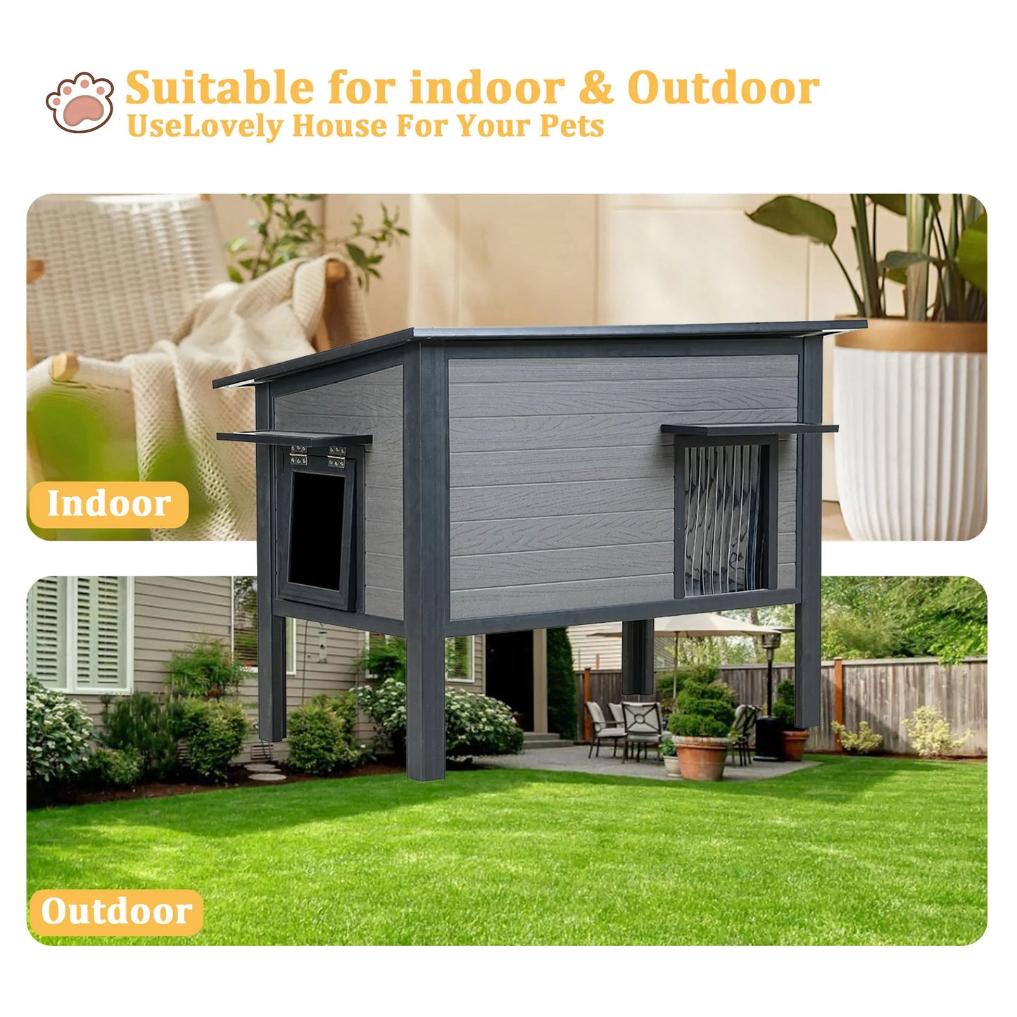 HDPE Indoor Outdoor Cat House, Weatherproof, Feral Cat Shelter for Multiple Cats, Outdoor HDPE Sheet Cat and Rabbit House
