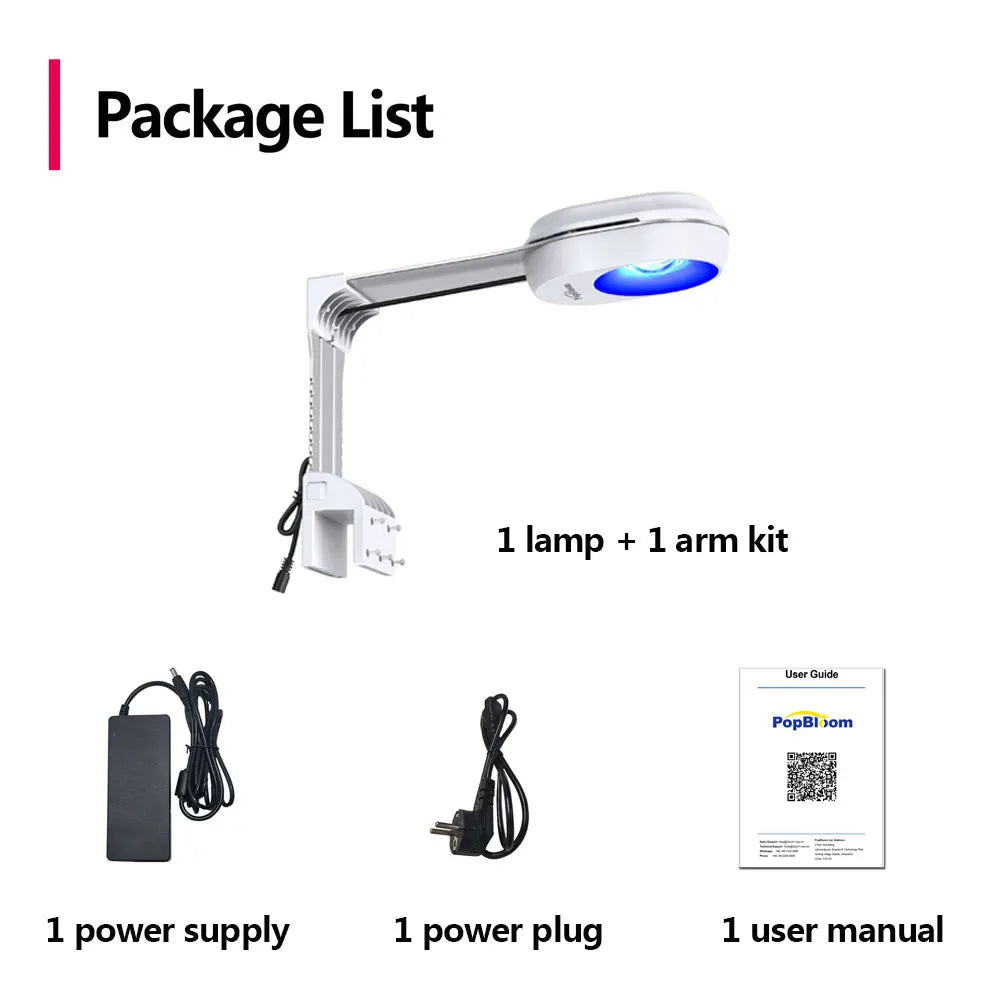 PopBloom WiFi Marine Aquarium Light RL60/RL90, Full Spectrum Aquarium Lamp LED For Coral SPS/LPS Nano Tank, Include Arm Mount