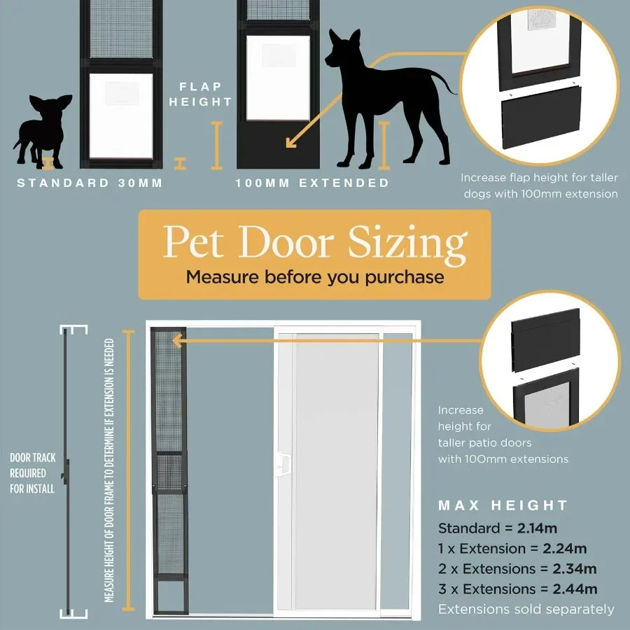 V2 Patio Pet Door Screen Insert Panel for Sliding Doors with UV Resistant Mesh and Locking Magnetic Mechanism Fits Door Track H