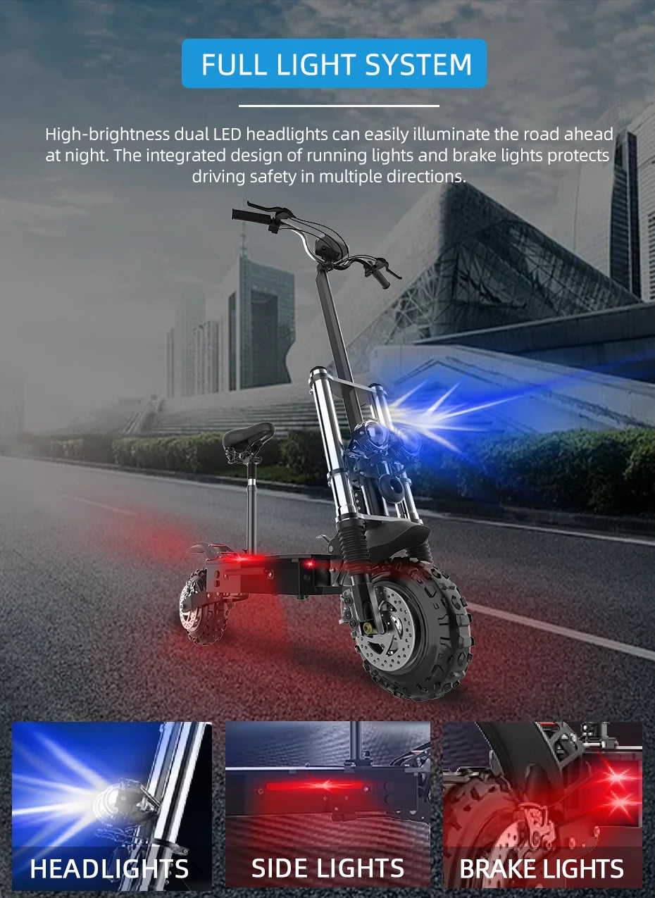 11inch Off Road Electric Scooter Dual Motor 85km/h Electric Scooter Adult 72V 6000W Powerful Electric Kick Scooter for Adults