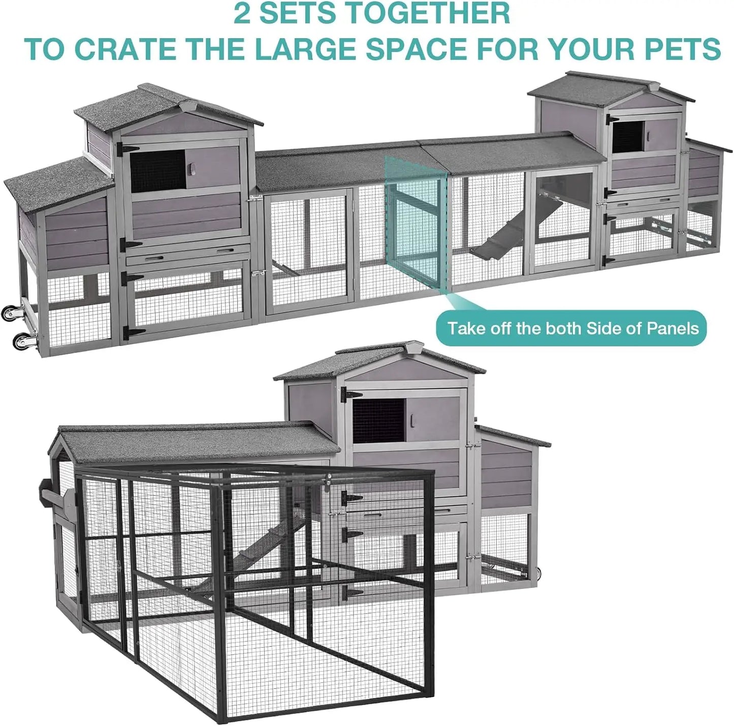 Outdoor Hen House Poultry Cage with Nesting Box, Leakproof Pull Out Tray and UV-Resistant Roof (78.9" L x 26.6" W x 42.5" H)
