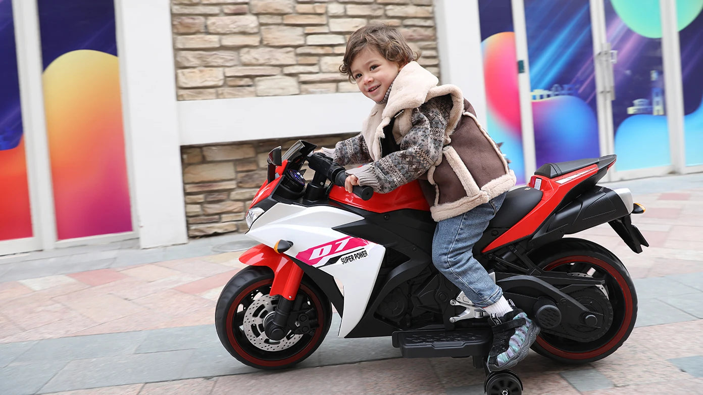 12V Electric Motorcycle Kids Ride-On Car for 3-6 Years Boys Girls 3-Wheel Colorful Flashing Light Wheels Outdoor Fun Gift