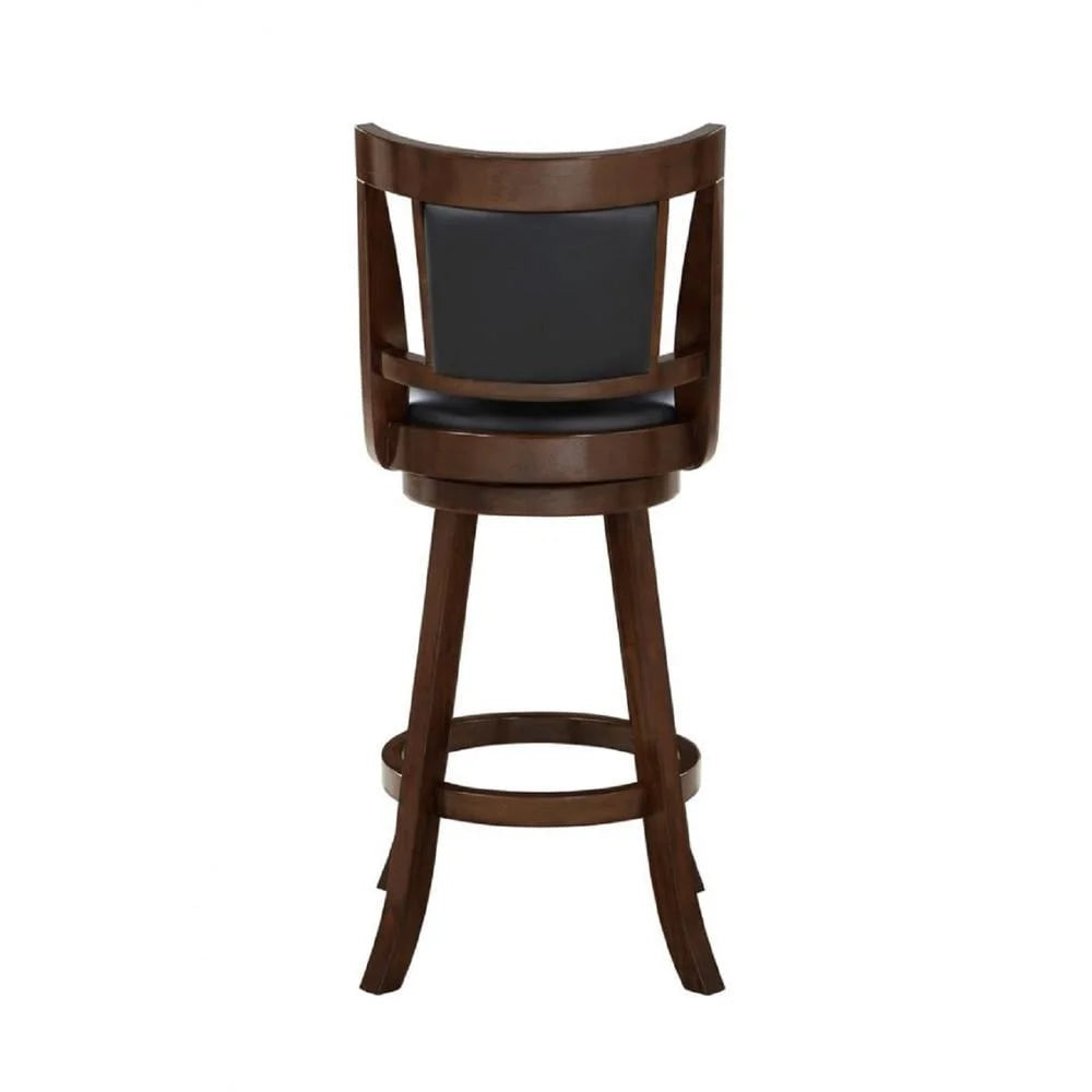 High Back Swivel Wood Counter Stool with Faux Leather Cushion Durable Footrest 360-Degree Swivel Dining Kitchen Bar Room