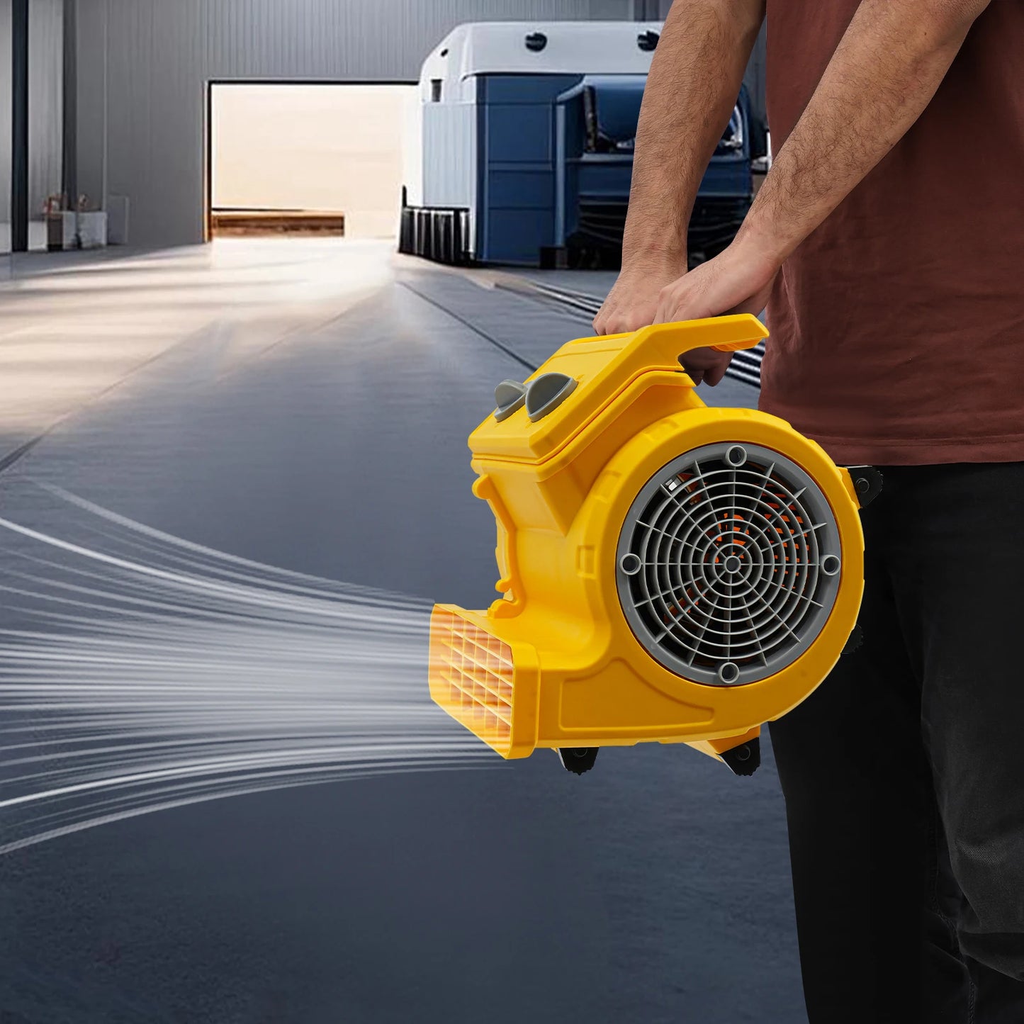 Portable Floor Blower Fan, Floor Drying Fan with 3-Speed Mode, Timing Function, for Drying Carpet Floor Furniture Window, Yellow