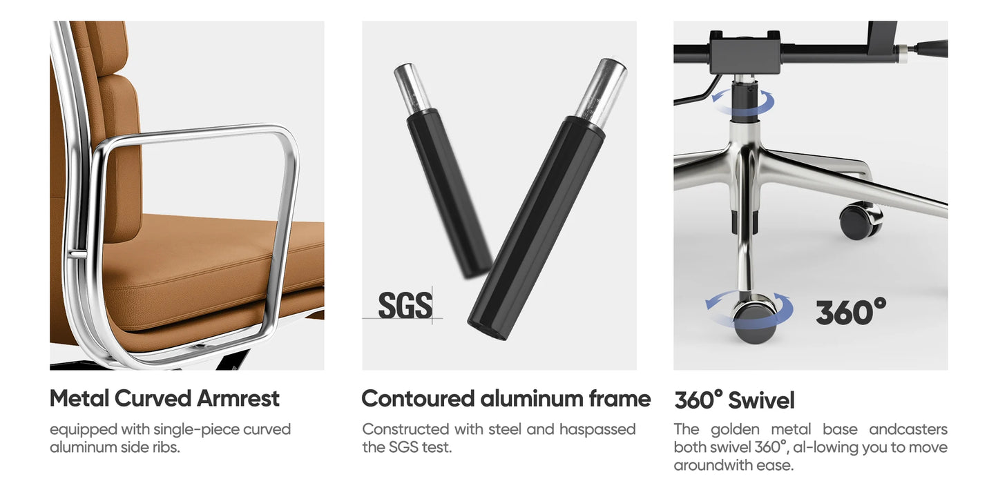 Office Guest Chair Genuine Leather Executive Chair Reception Chairs with Wheels Adjustable Swivel Rolling Office Chairs