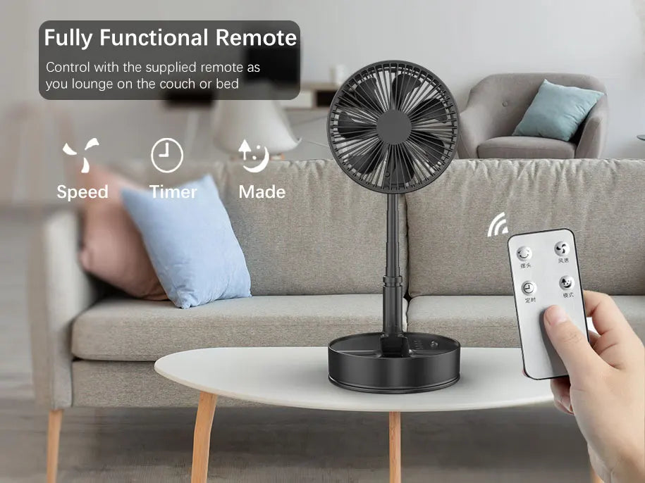 Remote Control Hand Strap &USB Charging Port  Battery Operated Portable Standing Fan, 4 Speed, Timer for Camping Travel Outdoor,