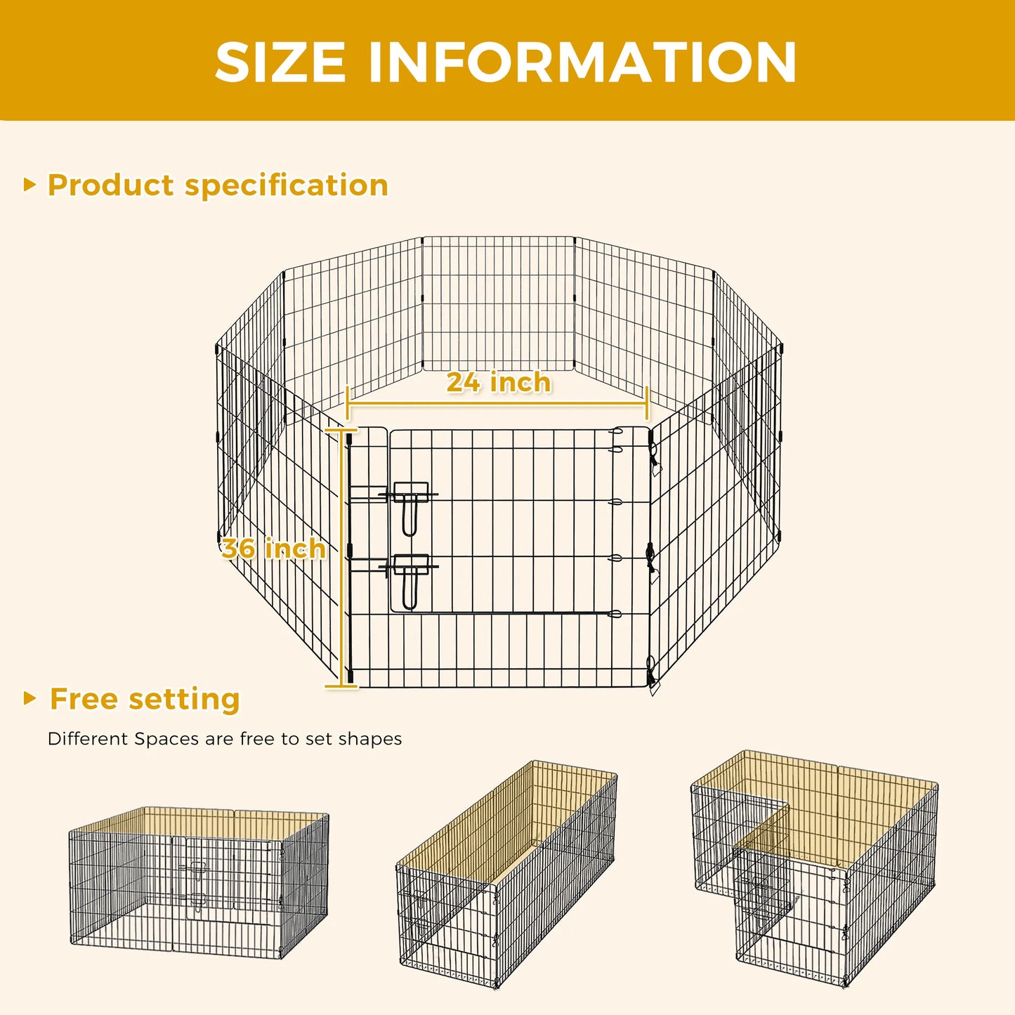 Foldable Metal Dog Playpen for Indoor/Outdoor, Pet Dog Fence Exercise, Pet Puppy Playpen Cage for Yard, Easy Assemble Cat House