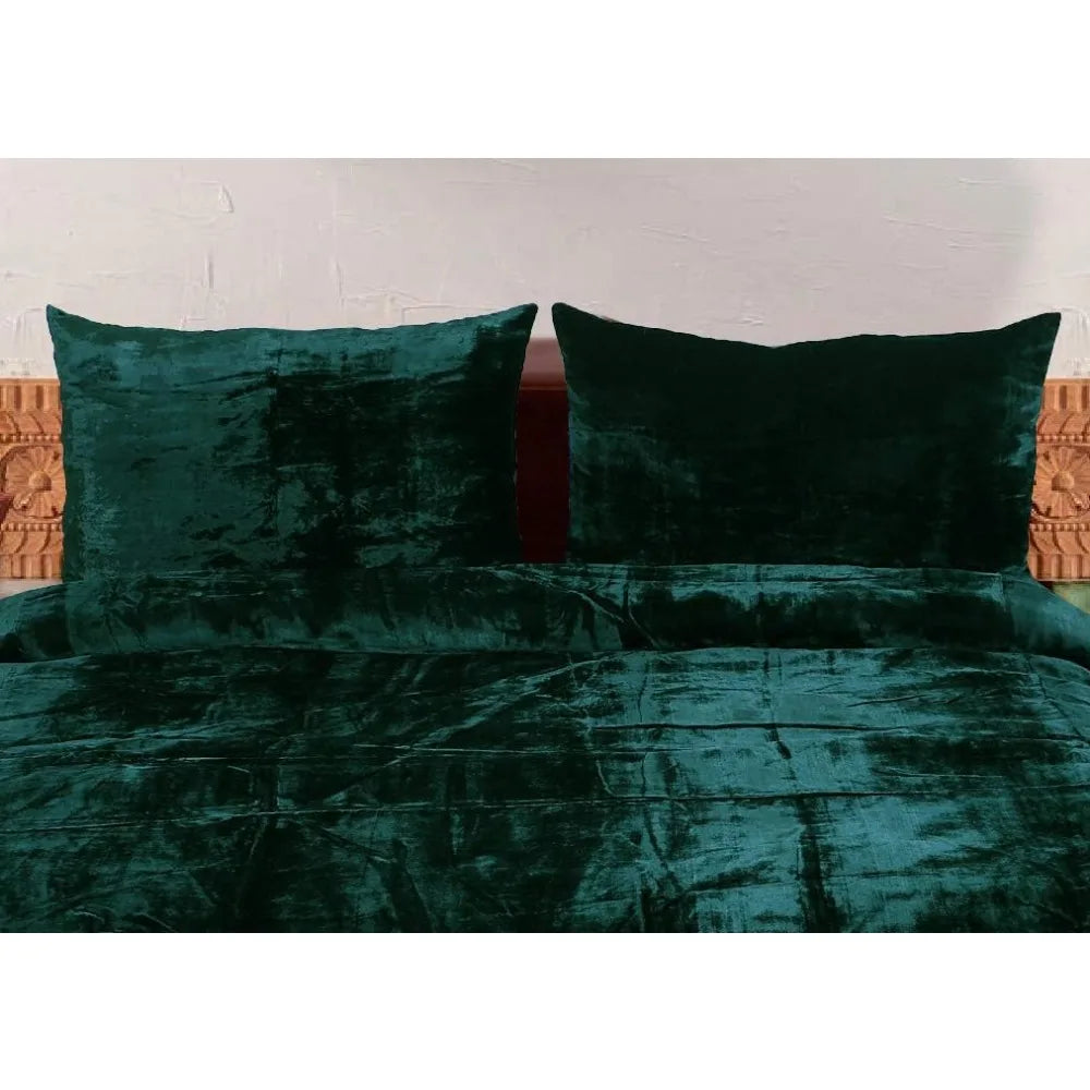 Ultra Luxury Rayon Velvet Boho Duvet Cover Set - Solid Dark Green Oversized King Size Bedding Comforter Cover