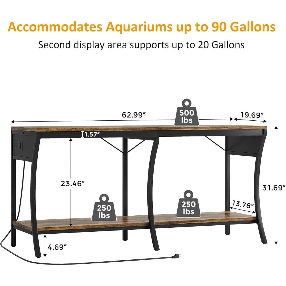 55-90 Gallon Fish Tank Stand, 2-Tier with LED Light & Power Outlets – Metal Frame for Aquarium or Reptile Use