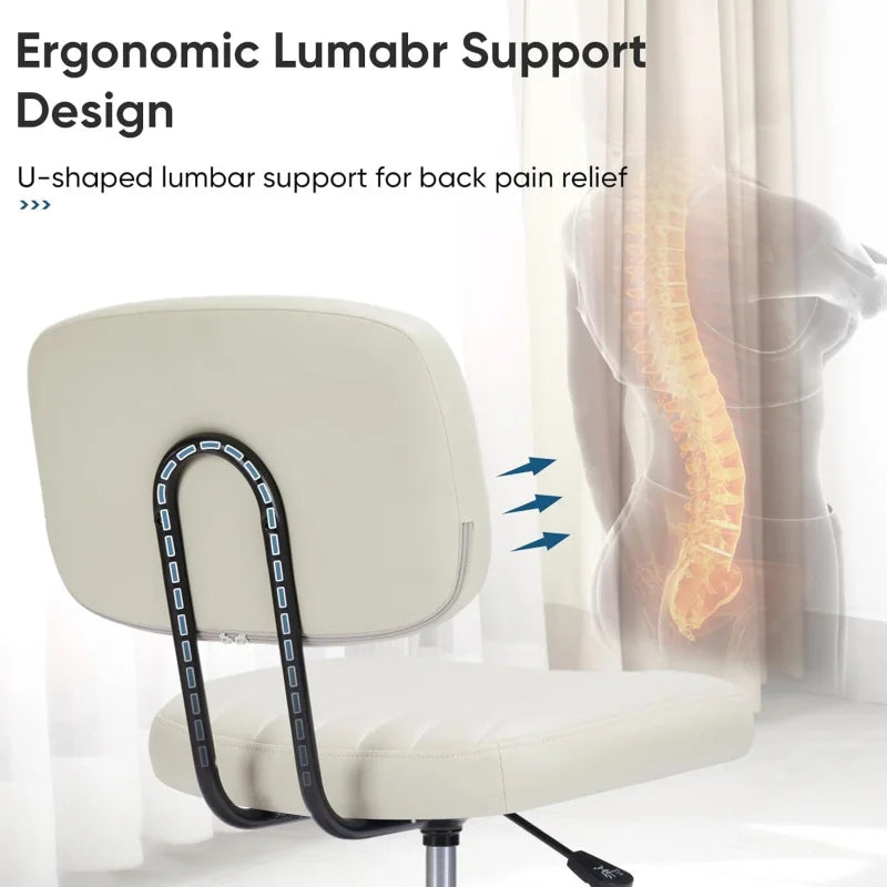 Armless Home Office Desk Chair -Small Ergonomic with Low Back Lumbar Support, Task with 360° Swivel Rolling Wheels