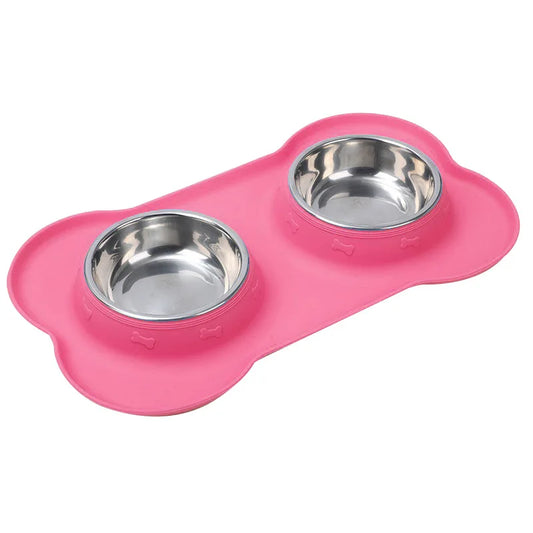 Stainless Steel Pet Dog Feeder Silicone Anti-spill Cats Dog Double Bowl Pet Feeding Drinking Water Bowls Dog Food Dispenser