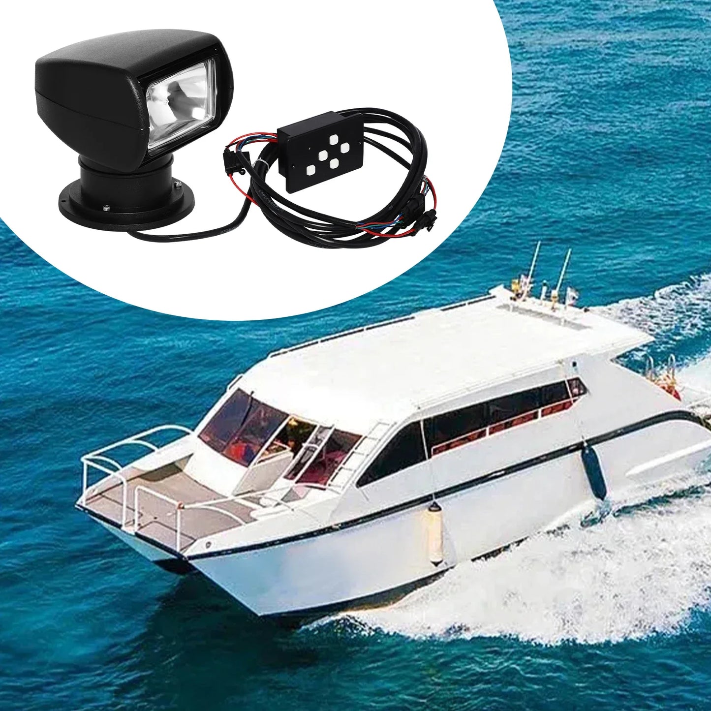 100W Marine Boat Spotlight Searchlight,360° Rotate Remote Control Marine Halogen Spotlight for Truck Car,Waterproof