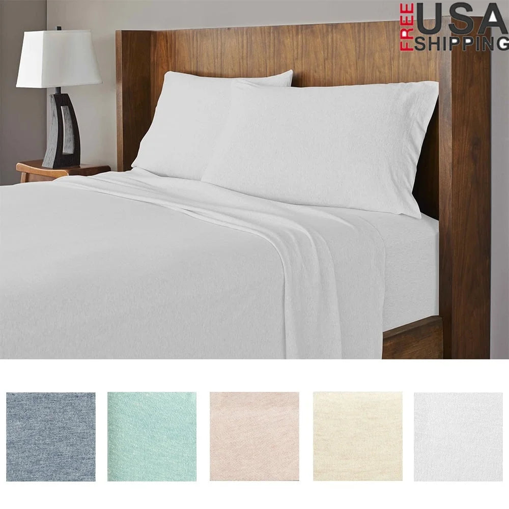 Soft Jersey Knit Cotton Sheet Set Twin Modal Combed Cotton Breathable Cozy Bed Sheets Kids Dorms Apartments Easy Care