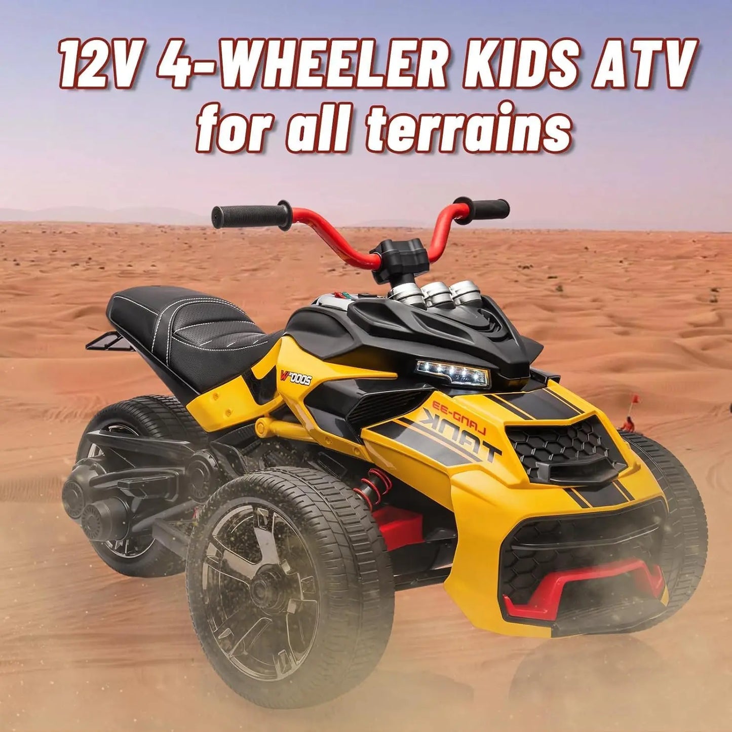 12V Kids Ride On ATV, Motorcycle, 3 Wheeler Electric Vehicle Led Lights, Treaded Tires, Music Toy Car for Kids 3-8 Years