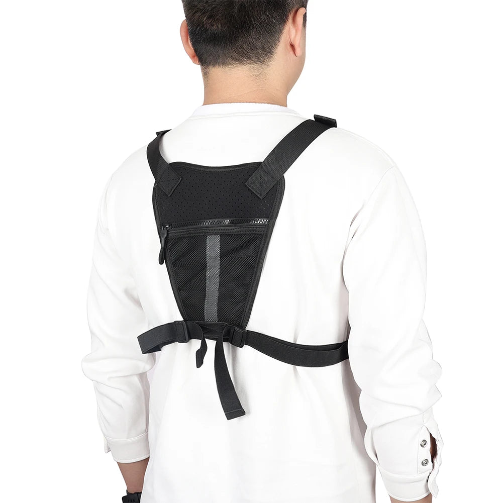 Sports Chest Bag Waist Bag Large Capacity Front Chest Pack Running Vest Bag With Built-In Phone Holder Reflective Workout Bag