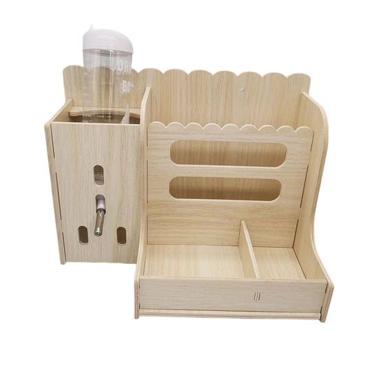 Rabbit Hutch with Hay Feeder and Water Bottle Combo Set - Wooden Guinea Pig Cage Accessories for Small Animals