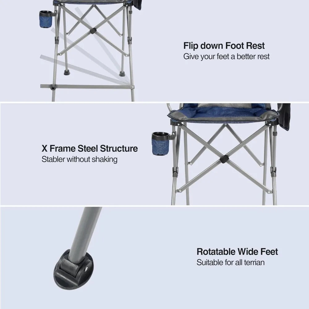 High-Capacity Folding Chairs for Adults Up to 330lbs, Portable Outdoor Bar-Height Chairs for Camping and Comfort