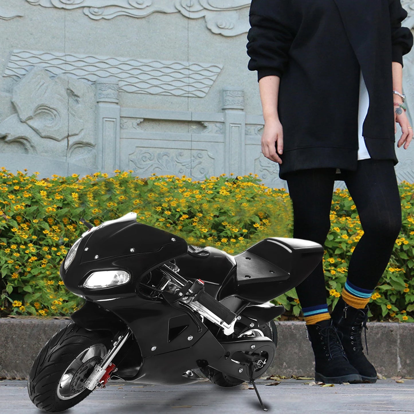 2-Stroke 49cc Pocket Gas Motorbike, Gas Pocket Motorbike, High Brightness Dual Headlights Rubber Handlebar Mini Motorcycle